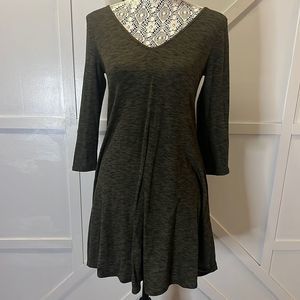 BCX v neck green heathered black dress, size medium. Criss cross back